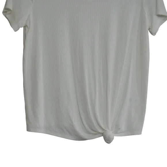 1.STATE Womens White Ribbed Front Knot Short Sleeve Scoop Neck T-Shirt Size‎ S - Image 3