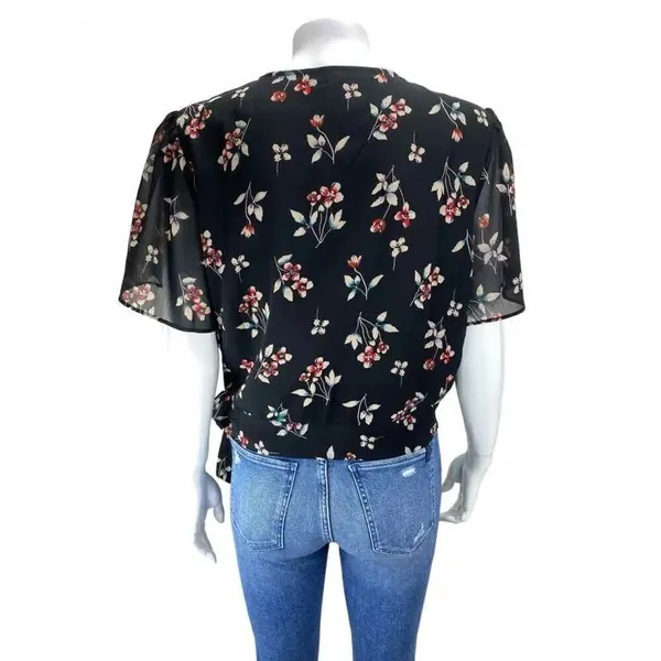 ✨MADEWELL Botanical Print Wrap Sz XS Top In True Black✨ - Image 5