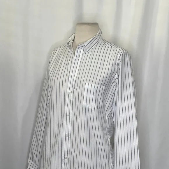 FRANK & EILEEN Crinkle Barry Buttondown Top Blouse‎ White Blue Dotted Small - Image 6