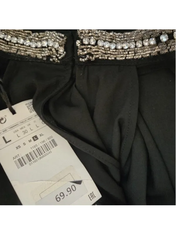 Zara Black Halter Neck Jumpsuit with Silver Embellishment Size L NWT - Image 7