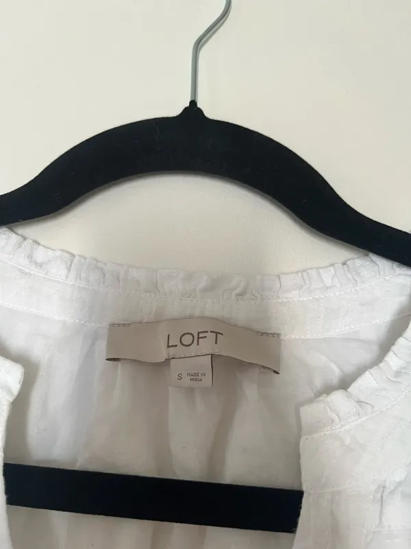 Loft White Tiered Mini Dress Small Coastal Beachy Boho Summer Vacation Cotton - Image 2