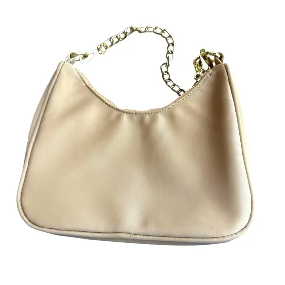 White Fox‎ Boutique Chain Strap Nylon Shoulder Bag Tan Gold Trendy Going Out - Image 5