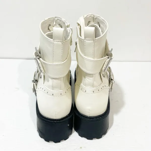 Xoxo‎ Boots Womens 8.5 White Silver Gregor Moto Ankle Lug Sole Studded Boot - Image 4