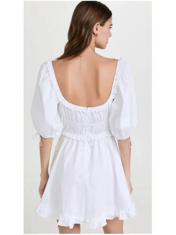 For Love & Lemons Jackson Clean Girl Babydoll Puff Sleeve Eyelet Mini Dress S - Image 5