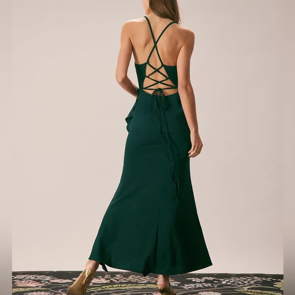 Rihoas Green Ruffle Cross Back Strap Maxi Dress - Image 5