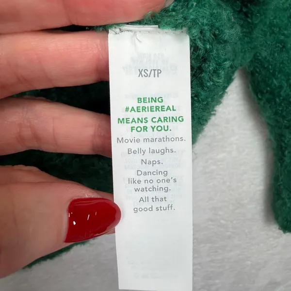 Aerie XS Sweater Green V-Neck Fuzzy Boucle Knit Pullover Relaxed Cozy Winter - Image 7