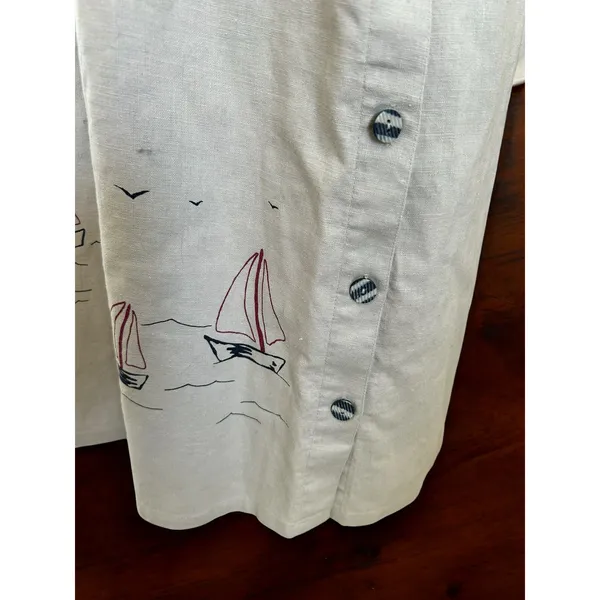 Vintage 90s Christopher & Banks Maxi Dress Sailboat Nautical Tan 12 Whimsical - Image 7