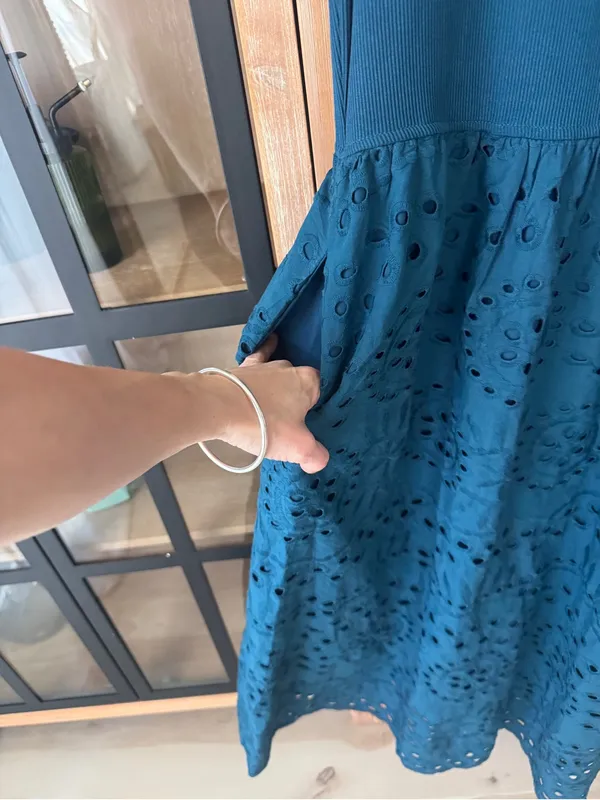 NWT Amazon eyelet maxi dress teal sleeveless drop waist midi pockets cotton - Image 5