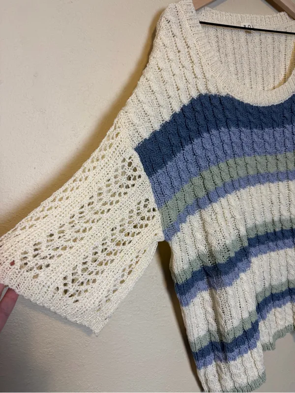 POL Beachy Boho Stripes Pullover Sweater Size Large - Image 2