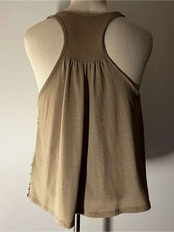 Y2K Sequin Scoop Neck Tank Top - Gold/Taupe - Image 3