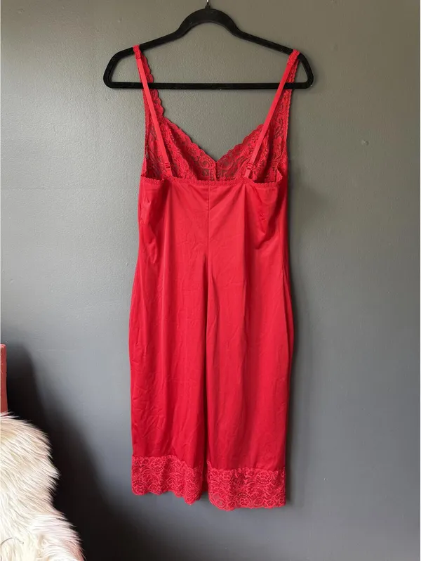 Red Lace Trim Slip Dress - Image 6