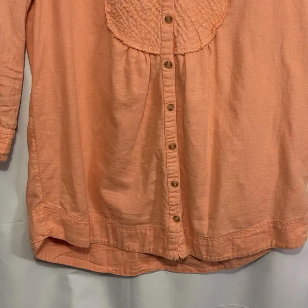 Anthropologie Pilcro Orange Long Sleeve Button Down Shirt Dress Cutout Back Womens Size Med - Image 7