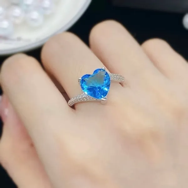 18K White Gold Plated Birthstone Blue Crystal Sapphire Love Heart Ring for Women - Image 5