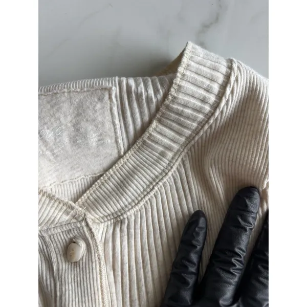Aerie Cream Ribbed Henley Top Long Sleeve Button Front Fitted Thermal Size M - Image 10