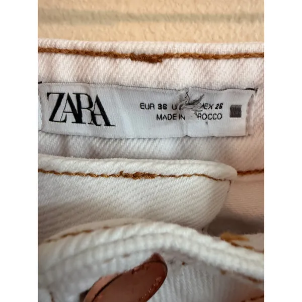Zara Wide Leg Jeans Women Size 4 Off-White‎ Front Seam High Rise Cropped Denim - Image 3