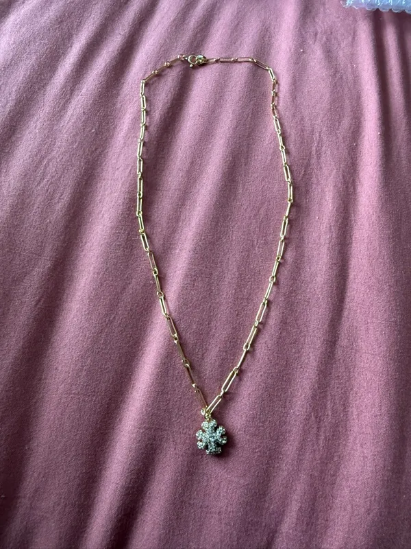 Tory Burch | 18K Gold Plated Crystal Pave Accent Paperclip Pendant Necklace - Image 4