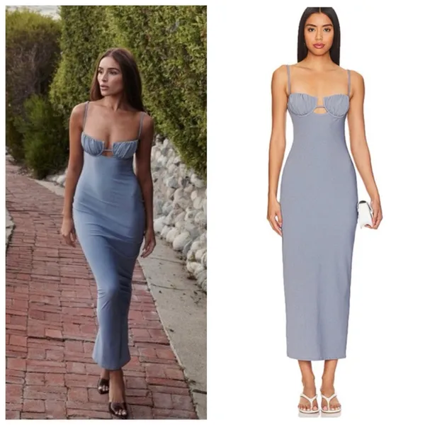 Montce Swim X Olivia Culpo Dark Denim Petal Long Slip Dress Size Medium - Image 2