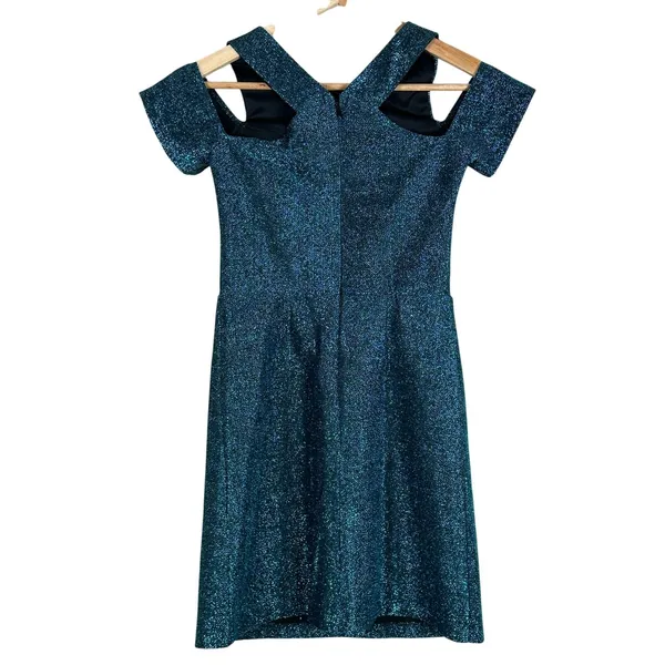 NWT Topshop Dress Womens 2 Blue Glitter Sparkly Shimmer Cold Shoulder Party Y2K - Image 4