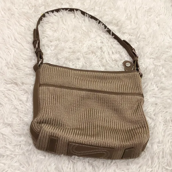 The Sak Woven Crochet Hobo Bag Tan Beige Plaid Lining - Image 2