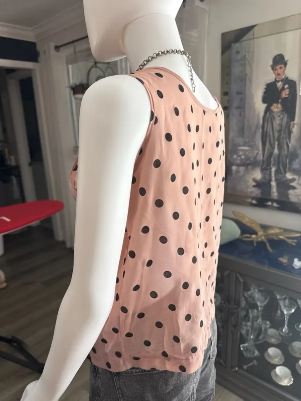 Worthington Pink Sleeveless Chiffon Blouse with Black Polka Dots - Image 3