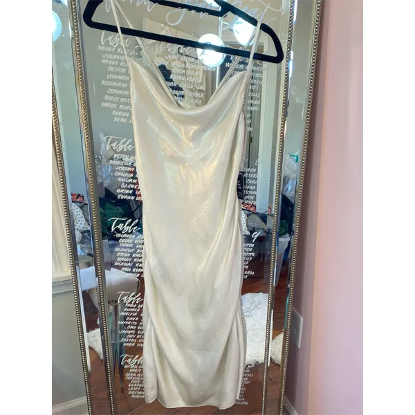EXPRESS Metallic Cowl Neck Cross Back Midi Slip Dress - Image 11
