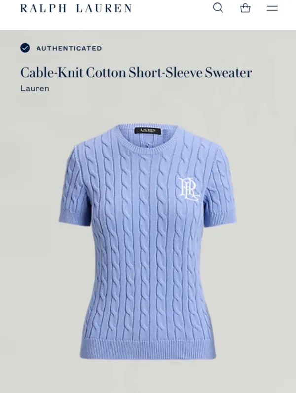 Ralph Lauren Light Blue Cable-Knit Crewneck Sweater Size M - Image 6