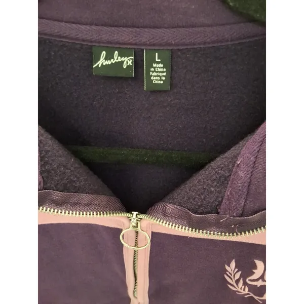 Hurley L Purple Pink Fleece Jacket Zip Up Logo Long Sleeve Women's - Image 2