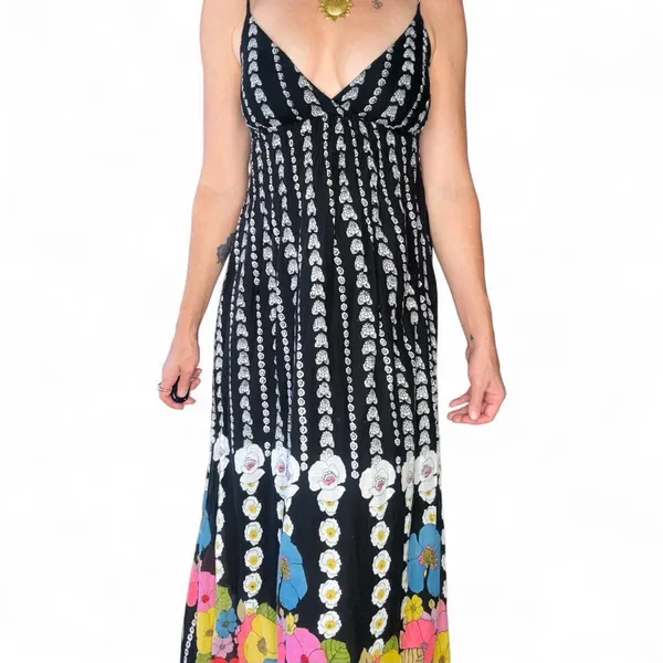 Derek Heart Black White Colorful Floral Sleeveless Maxi Dress - Image 7