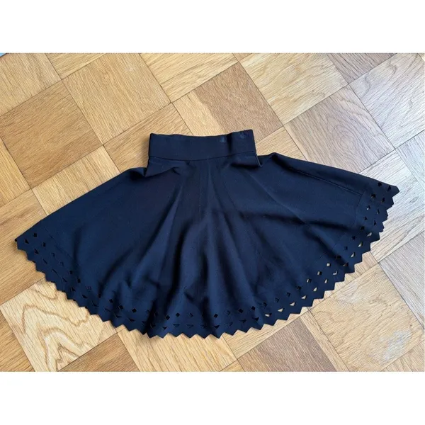 NWT Maje $295 June Full Knit Knee Length Skirt w/ Laser Cutouts, Black, Size 1/S - Image 9