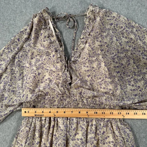 Love ya Bunches Floral V-Neck Long Sleeve Mini Dress Size Medium Ruffle Purple - Image 5