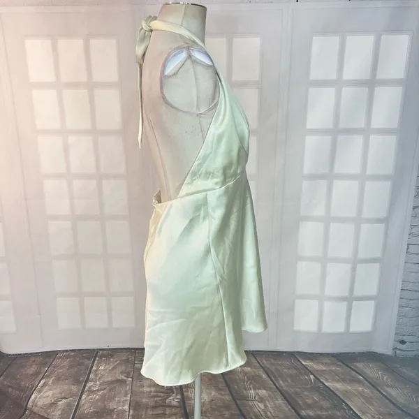 ZARA light mint green satin halter mini dress size large - Image 6