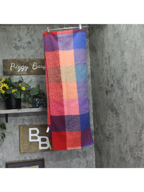 NWT On 34th Brushed Buffalo Plaid Blanket Scarf Fringe Cozy Bright Red Multi - Image 3