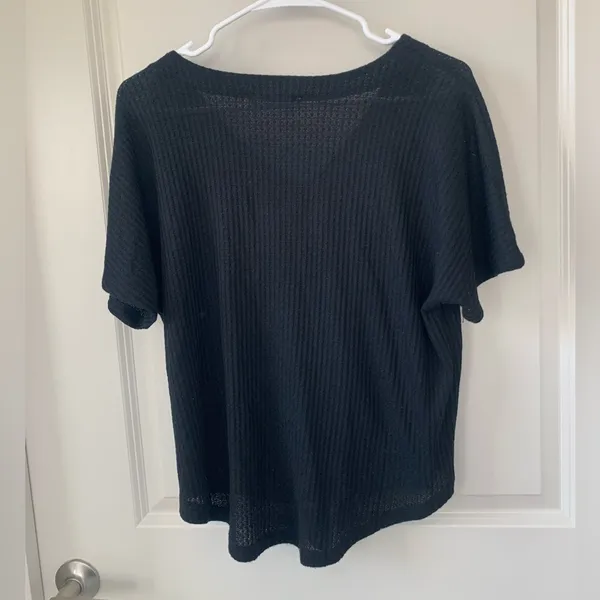 Double zero button down tie black blouse - Image 3