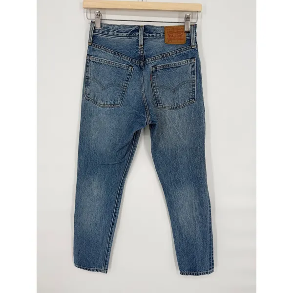 Levi's 501 Distressed Medium Wash High Rise Skinny Jeans White Oak Cone Denim 24 - Image 3
