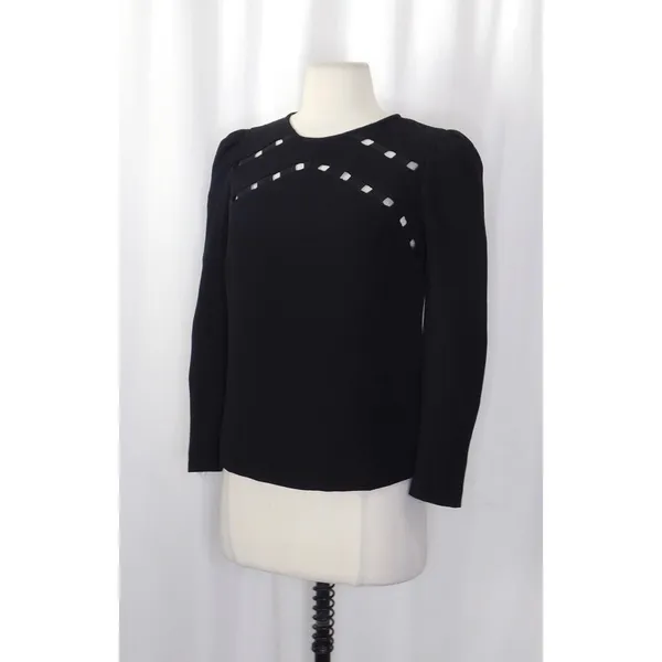 BA&SH Black Corus Top Blouse Cutout Details Solid Cut-Outs Bash Size 0 US Size 4 - Image 5