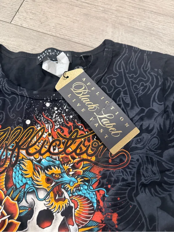 Affliction Black Cropped Graphic Tee with Multicolor Skull & Snake - Image 7