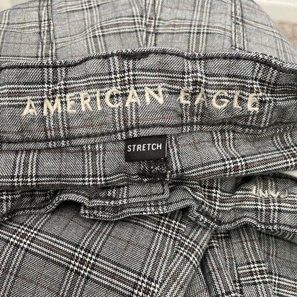 American Eagle Mom Straight Pants Size 14 Gray Plaid High Rise Preppy Trousers - Image 9