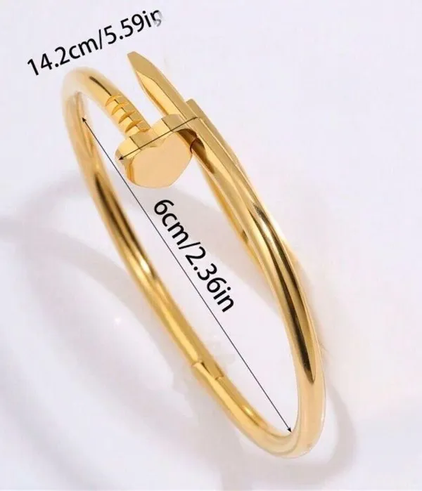 18K Gold Plated Nail Clover Bangle Bracelet Stainless Steel womens Jewelry NWT - Image 8