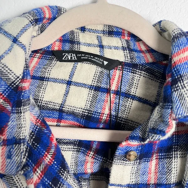 Zara Women’s Plaid Flannel Button Front Shirt Mini Dress Medium‎ - Image 7