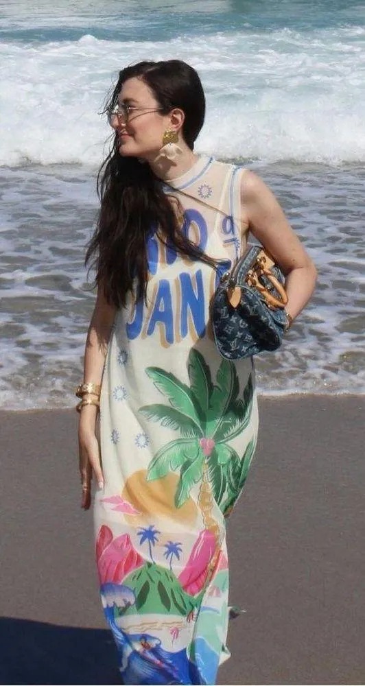 FARM RIO Graphic Mesh Midi Dress XS - Image 6