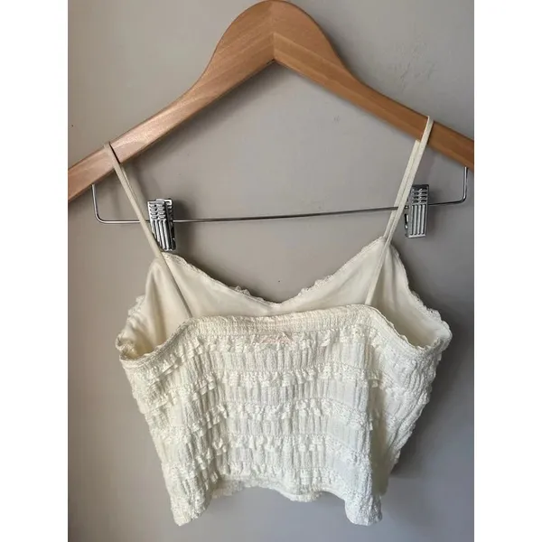 Good Luck Gem GLG Ivory Ruffle Textured Crop Cami Top Medium - Image 3