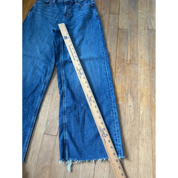 American Eagle Super High Rise Baggy Wide Leg Jeans Medium Wash Cut Off Hem 0 S - Image 9
