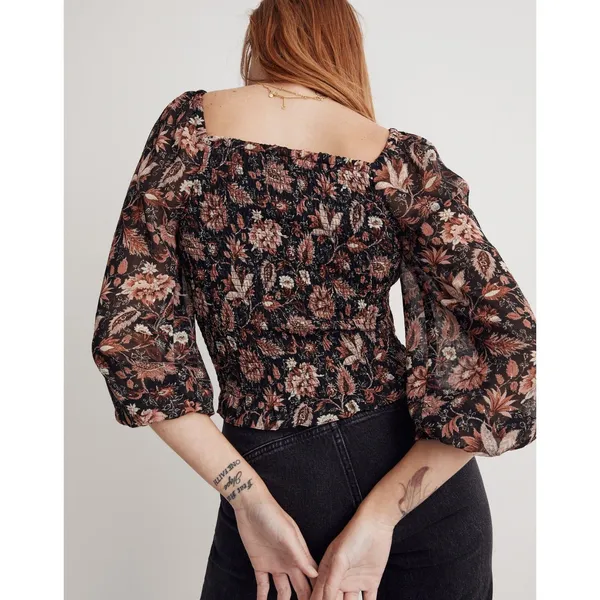 Madewell | Lucie Smocked Peasant Top in Floral | Small - Image 3