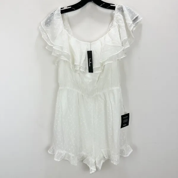 Lulus Frilled to Bits White Swiss Dot Off-the-Shoulder Romper Chiffon Medium NWT - Image 6