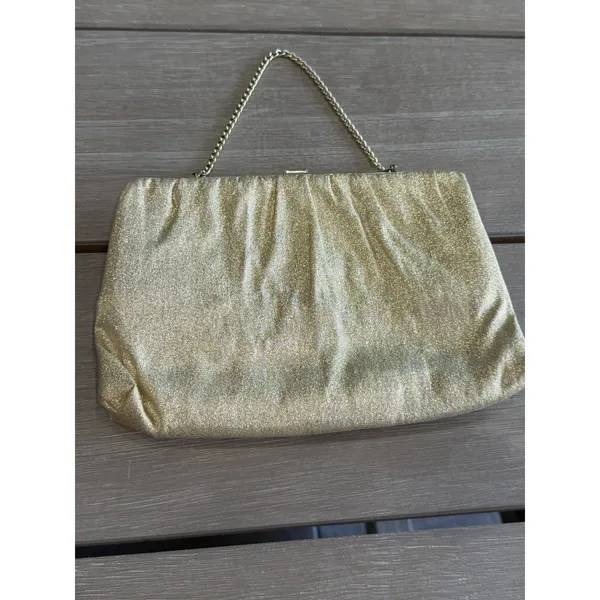 Vintage Gold Metallic‎ Evening Clutch Bag 1950-1960’s Formal Purse Cocktail Bag - Image 7