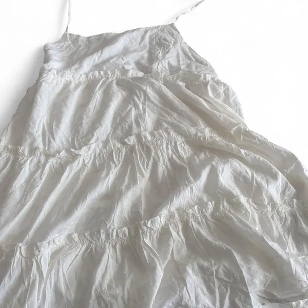 White Swiss Dot Tiered Tie Strap Maxi Dress Cottagecore - Image 2