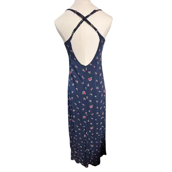 Abercrombie & Fitch Floral Maxi Dress Navy Slip Spaghetti Strap Women M‎ - Image 4
