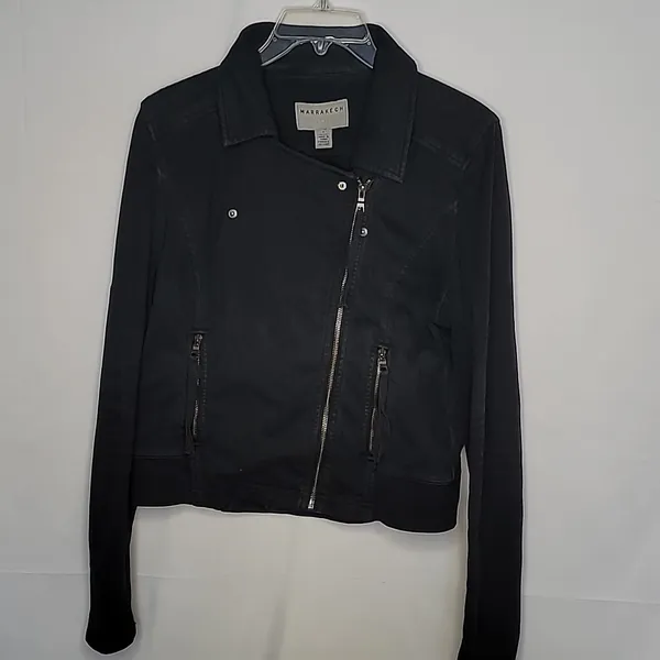 Anthropologie Marrakech black moto motorcycle side zip and snap closure jacket M - Image 4