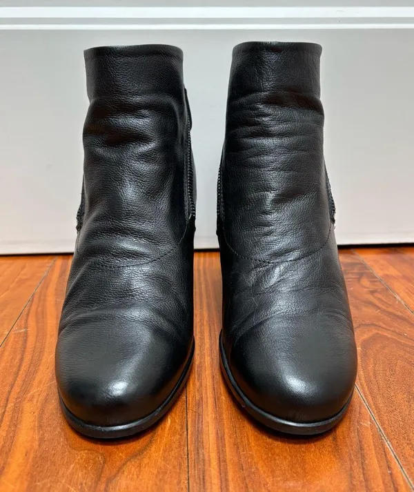 ALL BLACK Footwear Heeled Ankle Boots Dual Zipper in Black Leather 41 / 10.5 - Image 3