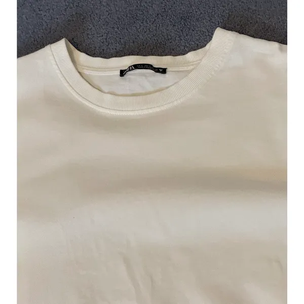 Zara Top Womens Size Small White Long Sleeve Pullover Crew Neck Cotton Casual - Image 6
